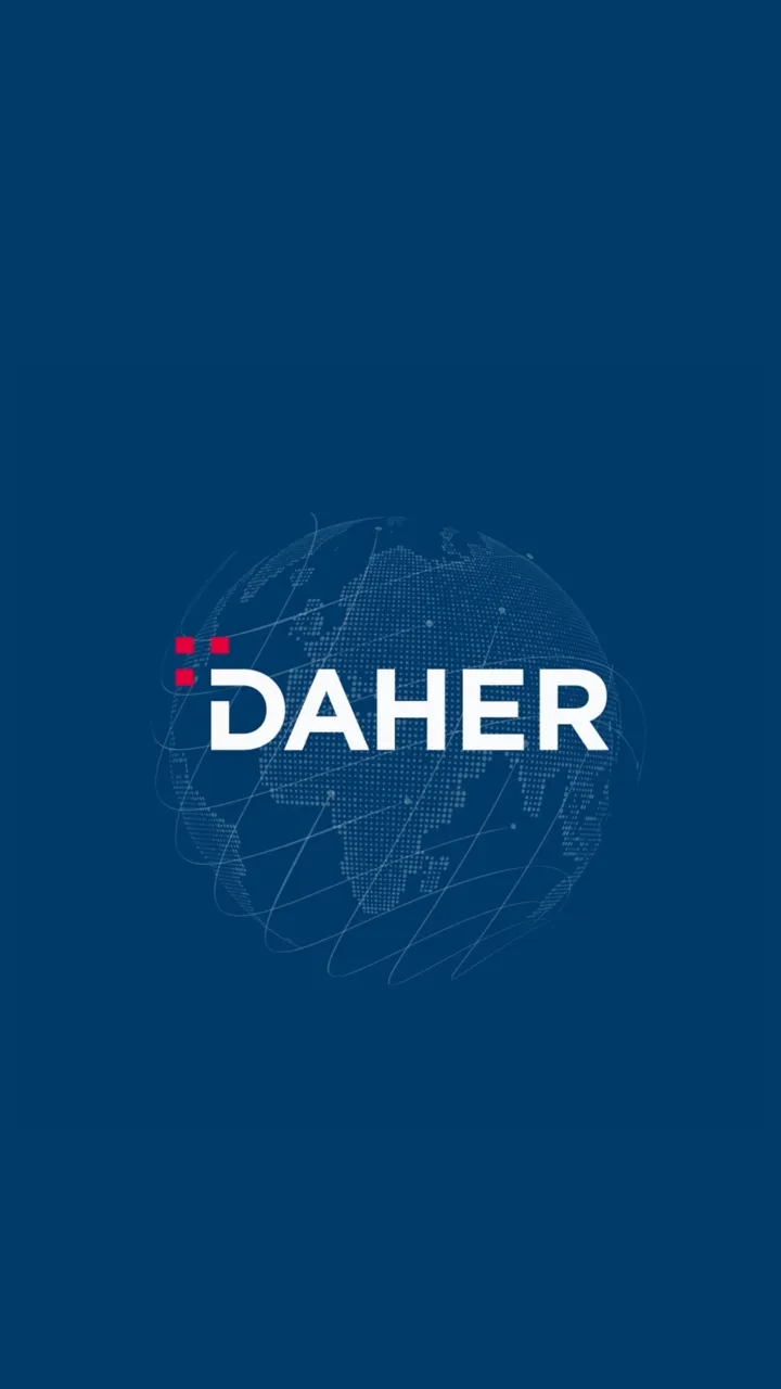 Carte de vœux 2023 de Daher : logo blanc devant un globe en pointillés, sur fond bleu nuit